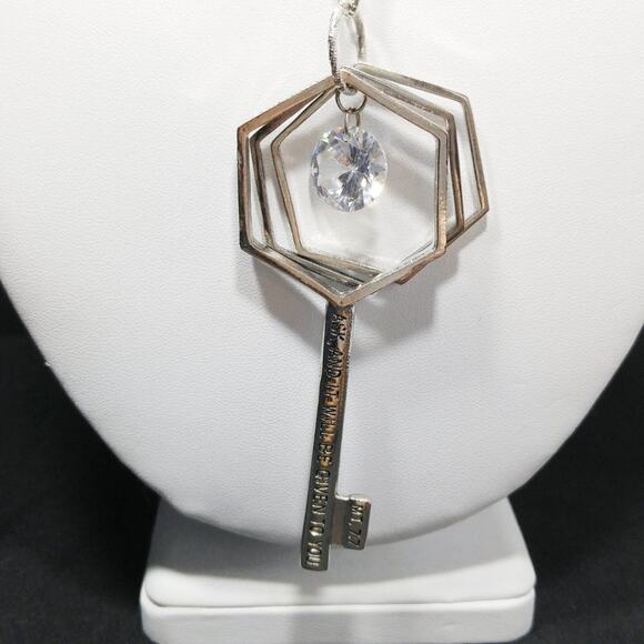 Key Necklace, Faith Pray Scripture KEY Long Silver Gray Chain, 30 Inches - Picture 6 of 14